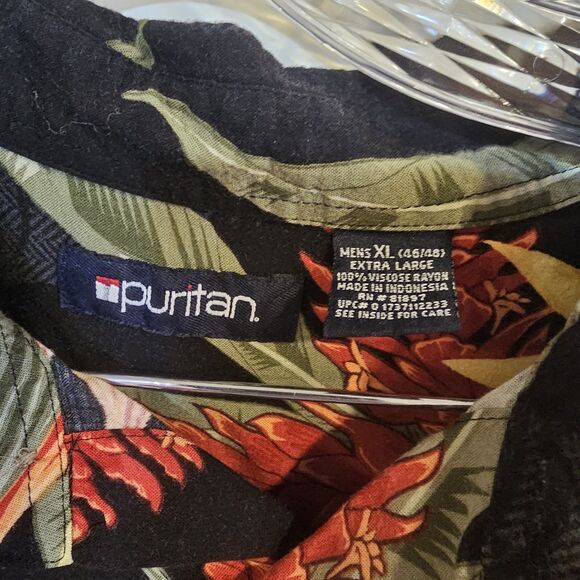 Puritan Hawaiian Shirt Men's Extra Large Black Red Button Down Short Sleeve - Picture 6 of 8